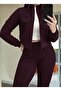 Women's Long Sleeve Front Zipper Short Modal Purple Jacket and Pants Two-Piece Set - 4