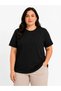 Women's Black Crew Neck Oversized Big Size Basic Comfortable Fit T-Shirt
