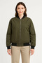Lined Zippered Bomber Coat Jacket - Khaki - 2