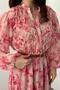 Women's Pink Floral Patterned Piping Shirt Collar Buttoned Long Sleeve Midi Dress - 4