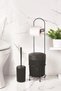 Black Bathroom Set with Metal Stand, Round Bucket, Paper Holder & Brush - 2