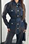 Women's Black Garnished Pocketed Belted Shirt Pants Set Wide Leg - 5