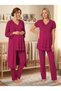 New Season Fuchsia Summer Lace Detailed Design Buttoned Short Sleeve Maternity Maternity Dressing Gown Pajama Set 3-Piece Set - 3