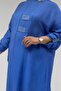 68044 Plus Size Stone Print Detailed Double Tensel Tunic - Indigo - 2