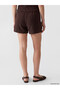 Brown Textured Women's Shorts with Elastic Waist - 3