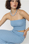 Women's Blue Strapless Wrinkled Crop Blouse High Waist Midi Pencil Skirt Set 60286447 - 5