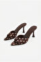 Women's Bitter Brown Polka Dot Pointed Toe Heeled Slippers 50021009