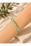 Pastel Mine Flower Patterned Gold Women's Cuff Bracelet Water Green - 3