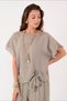 Women's Italian Tie-Back Silk Detailed Linen Blouse