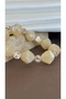 Pearlescent Beige Cube Beaded Acrylic Rubber Bracelet with Gold Detail - 4