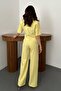 Women's Yellow Jacket-Pants Set Buckle Jacket Pants Set Short Sleeve Jacket Lapel Wide Leg Woven - 5