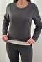 Women's Anthracite Bottom - Top Set Double-Sided Thermal Long Sleeve Round Neck Slim Fit Set - 5