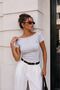Women's Gray Blouse Boat Neck Off the Shoulders Short Sleeve Plain Slim Fit - 2