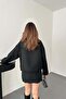 Women's Black Cashmere Jacket with Zipper Closure, Flap Pockets, Shirt Collar, Cropped Cut - 6