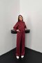 Women's Burgundy Bottom - Top Set Scuba Set Half Zipper High Neck Crop Top Lace-Up Wide Leg Pants - 2