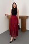 Women's Burgundy Lace Layered Midi Skirt High Waist Floral Patterned Flared Skirt - 2