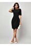 Women's Short Sleeve Crew Neck Front Gathered Mini Imported Crepe Dress - 4