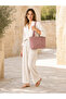 Women's Red and White Gingham Fabric Tote Bag with Long Strap and Front Pocket, Daily Shoulder Bag - 3
