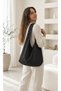 Women's Black Cream Polka Dot Wide Strap Fabric Shoulder Bag - 3