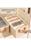 Two-piece canvas storage box set with transparent lids, suitable for storing clothes or bedding, beige. - 3