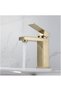 Bathroom faucet, sink mixer faucet, hot and cold water, brass, square, brushed gold. - 4