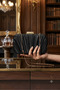 Black Pilse Patterned Evening Dress Bag Pleated Pattern Evening Dress Bag and Clutch Portfolio Handheld Evening Wedding Engagement Evening Dress Bag