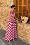 Red Striped Scarf Collar Blouse and Skirt Set 10365 - 4