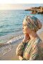 Floral Patterned Tape Detailed Lined Ready-To-Wear Turban Hijab Pool Cap - 7