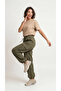 Women's Khaki Oversize Parachute Fabric Slim Trousers with Cargo Pockets, Comfortable Fit Baggy with Adjustable Leg Clips - 5