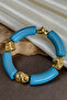 Bamboo Model Pipe Cut Acrylic Resin Crushed Gold Metal Detailed Bracelet - 4