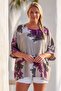 Italian Mink Pool Collar Short Sleeve Floral Pocketed Casual Linen Look Oversize Woven Blouse 77 90