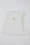 Girl's Long Sleeve T-Shirt with Rabbit Appliqué and Ruffles, Ages 2-6, Ecru - 5