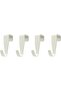A set of 4 white door and window hooks, including decorative hooks, nails, and door brackets.