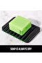 Two silicone soap dishes with drain trays, a sink soap holder, and a black soap dish. - 4
