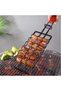 Stainless steel barbecue basket for hot dogs and sausages - non-stick coating with locking handle, perfect for grilling fish, meat, and vegetables. - 3