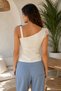 38 Size Lycra Combed Cotton One Shoulder Lace Detailed Ecru Women's Blouse Daily Stylish Flexible Athlete Crop - 3