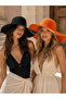 Set of 2 Black Orange Wide Brim Straw Summer Beach Hat Sun Protection Shsr2005 - 2