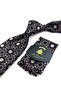 Black Beige Motif Pattern Classic Tie with Handkerchief Kk13913 - 2
