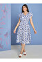 Ruffle Sleeves Floral Print A-Line Midi Dress