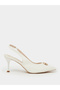 White Croc-Embossed Gold Detail High-Heel Slingbacks