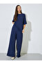 Navy Blue Textured Top and Wide LegTrousers Co-ord Set - 2