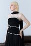 Black Strapless Crystal Stone Embellished Draped Shawl Detailed Long Evening Dress - 6