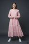 Pink Girls' Lace Detailed Double Collar Polka Dot Long Dress 24754 - 4
