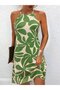 Women's Off-The-Shoulder Halter Neck Cutout Short Patterned Single Jersey Dress