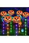(eb402)Halloween Solar Pumpkin Stake Lights, IP65 Waterproof Garden Lawn Lights, Auto‑On Dusk‑to‑Dawn Sensor, Outdoor Patio Festival Decor String Lights 6‑Pack