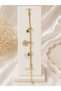 Gold Color Clover Figured Butterfly and Charm Detailed 316L Steel Bracelet – Women's Adjustable Bracelet - 2