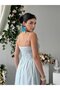 Women's Blue Strappy Plaid Poplin Sweetheart Neck Buttoned Maxi Dress with Tie Detail - 5