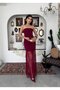 Women's Burgundy Strapless Lace Detailed Slim Fit Long Evening Dress - 6