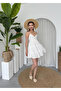 Women's White Mini Dress with Thin Straps, V-Neck, Embroidery Detail, and Open Back - 4