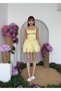 Women's Sari Mini Dress Satin Halter Neckline Stylish with Gathered Balloon Skirt - 7
